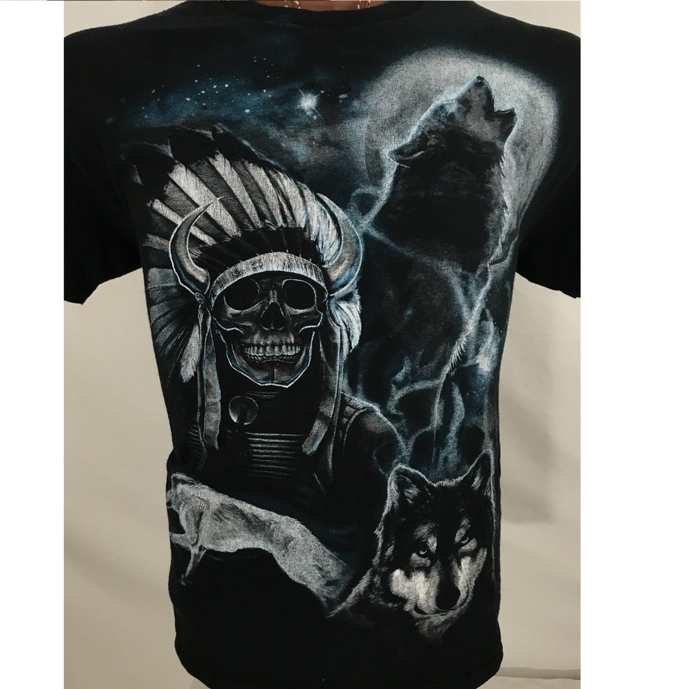 Native American Skull Headdress Wolves L